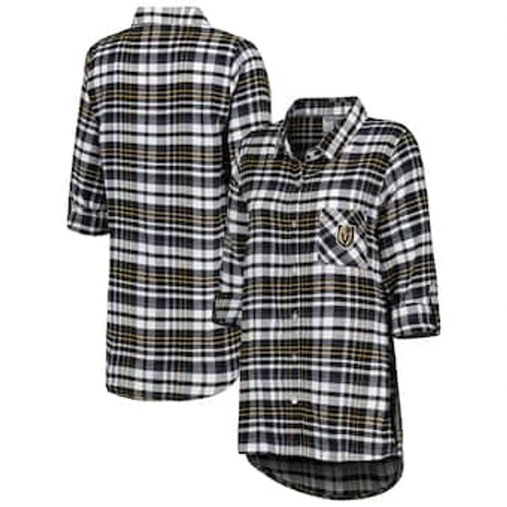 Women's Concepts Sport Black Vegas Golden Knights Mainstay Flannel Full-Button Long Sleeve Nightshirt