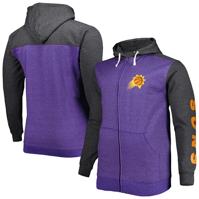 Men's Fanatics Purple/Heathered Black Phoenix Suns Big & Tall Down and Distance Full-Zip Hoodie