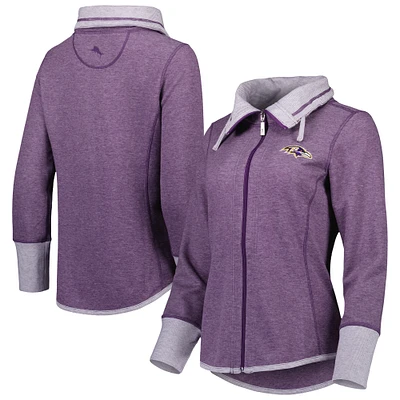 Women's Tommy Bahama Heathered Purple Baltimore Ravens Sport Sun Fade Full-Zip Sweatshirt