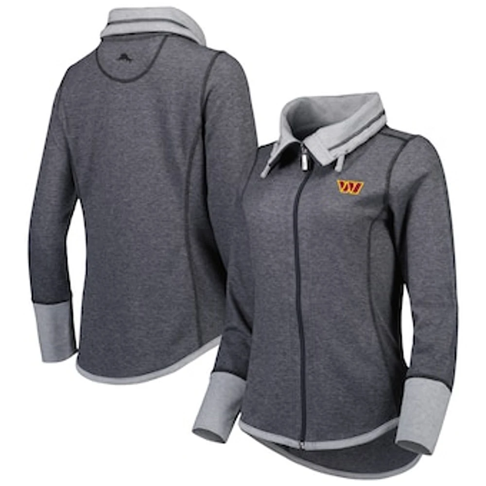 Women's Tommy Bahama Heathered Black Washington Commanders Sport Sun Fade Full-Zip Sweatshirt