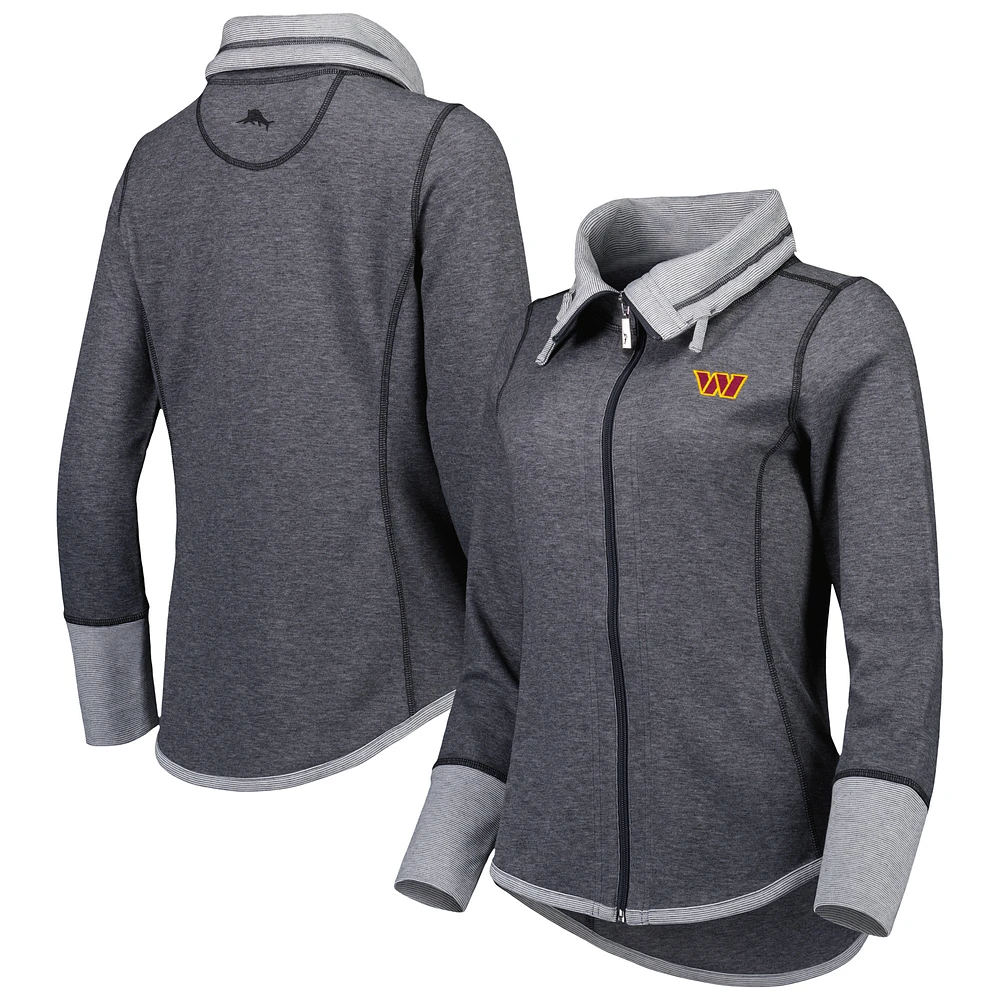 Women's Tommy Bahama Heathered Black Washington Commanders Sport Sun Fade Full-Zip Sweatshirt