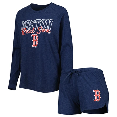 Women's Concepts Sport Heather Navy Boston Red Sox Meter Knit Raglan Long Sleeve T-Shirt & Shorts Sleep Set