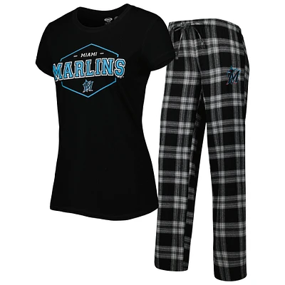 Women's Concepts Sport Black/Gray Miami Marlins Badge T-Shirt & Pajama Pants Sleep Set