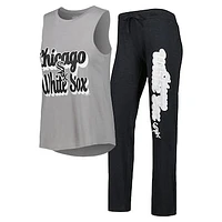 Women's Concepts Sport Heather Black/Heather Gray Chicago White Sox Wordmark Meter Muscle Tank Top & Pants Sleep Set