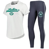 Women's Concepts Sport White/Charcoal New York Jets Sonata T-Shirt & Leggings Sleep Set