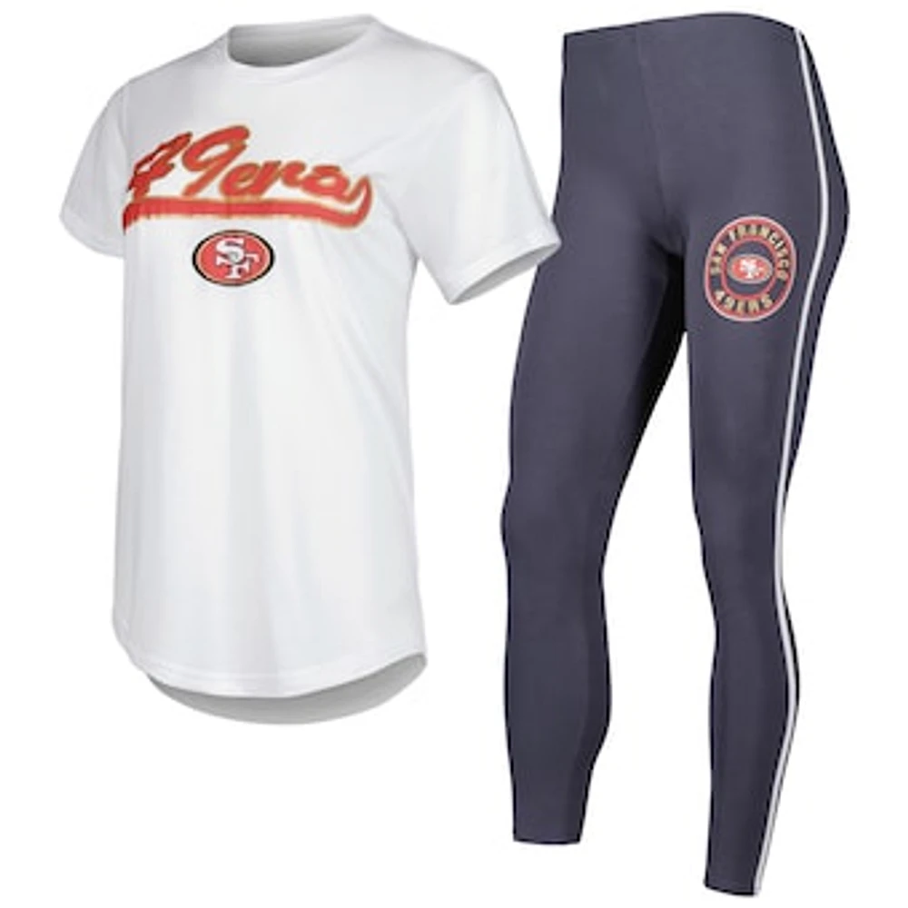 Women's Concepts Sport White/Charcoal San Francisco 49ers Sonata T-Shirt & Leggings Sleep Set