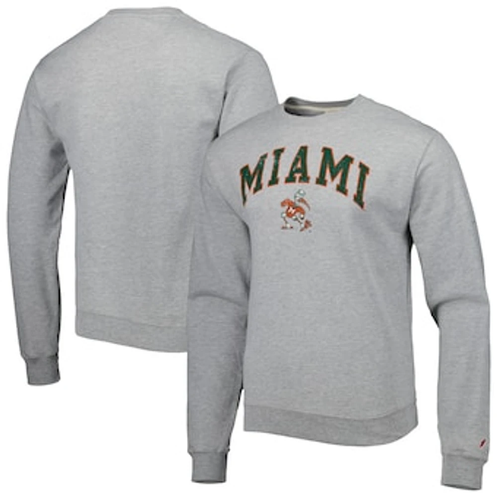 Men's League Collegiate Wear Gray Miami Hurricanes 1965 Arch Essential Lightweight Pullover Sweatshirt