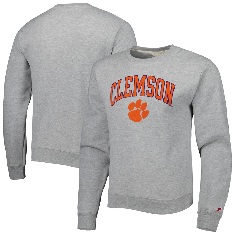 Men's League Collegiate Wear Heather Gray Clemson Tigers 1965 Arch Essential Lightweight Pullover Sweatshirt