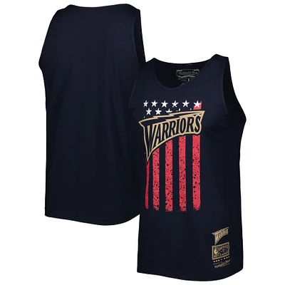 Men's Mitchell & Ness Navy Golden State Warriors Hardwood Classics Americana Stars and Stripes Tank Top