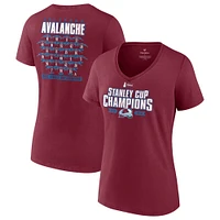 Women's Fanatics Burgundy Colorado Avalanche 2022 Stanley Cup Champions Plus Roster V-Neck T-Shirt