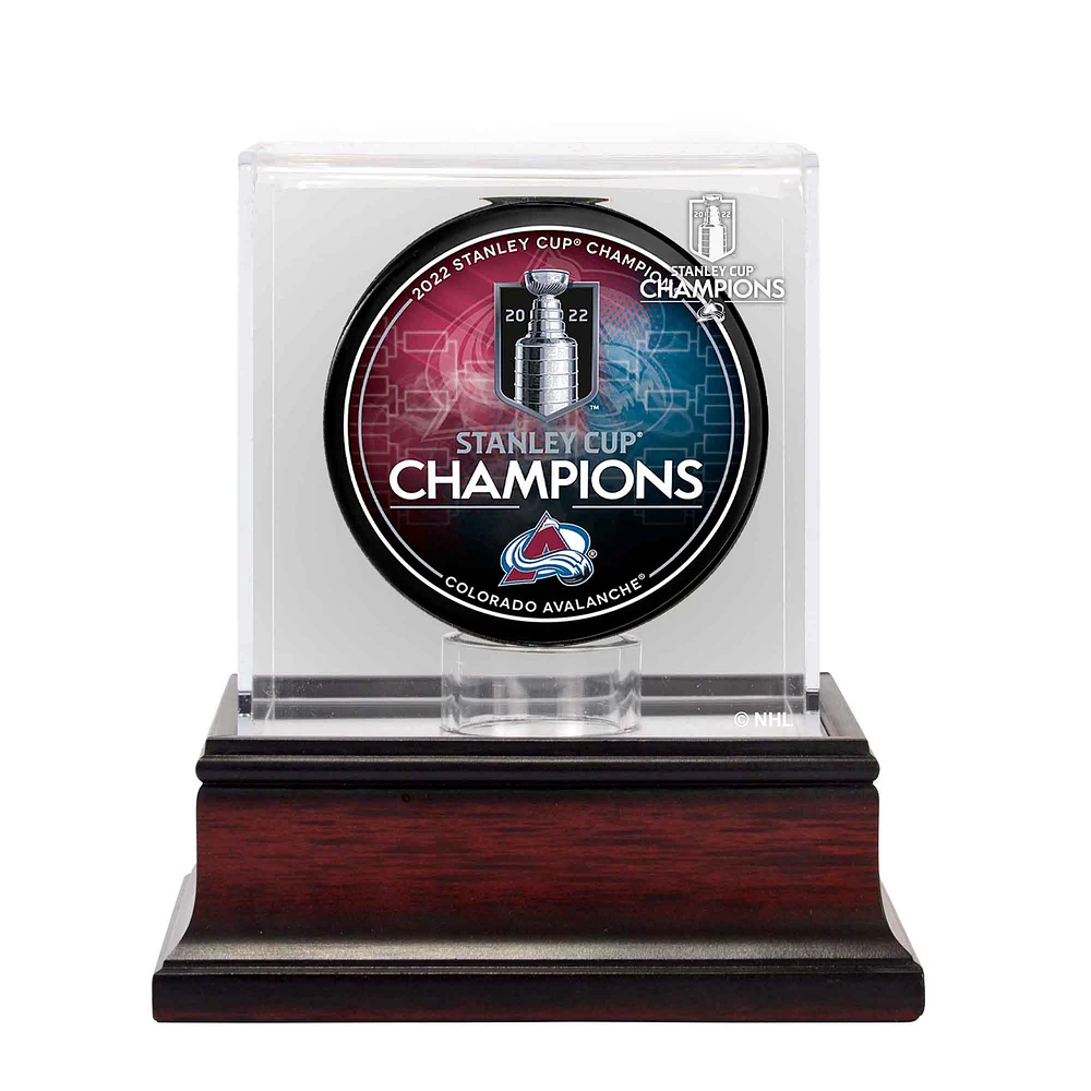 Colorado Avalanche 2022 Stanley Cup Champions Mahogany Hockey Puck Logo Display Case