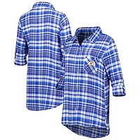 Women's Concepts Sport Royal Los Angeles Rams Mainstay Plaid Full-Button Long Sleeve Nightshirt