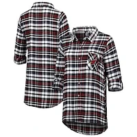 Women's Concepts Sport Black Arizona Cardinals Mainstay Plaid Full-Button Long Sleeve Nightshirt