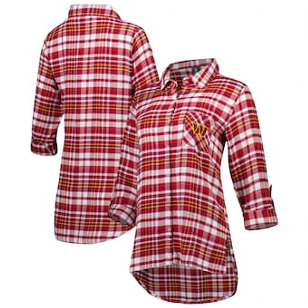 Women's Concepts Sport Burgundy Washington Commanders Mainstay Plaid Full-Button Long Sleeve Nightshirt