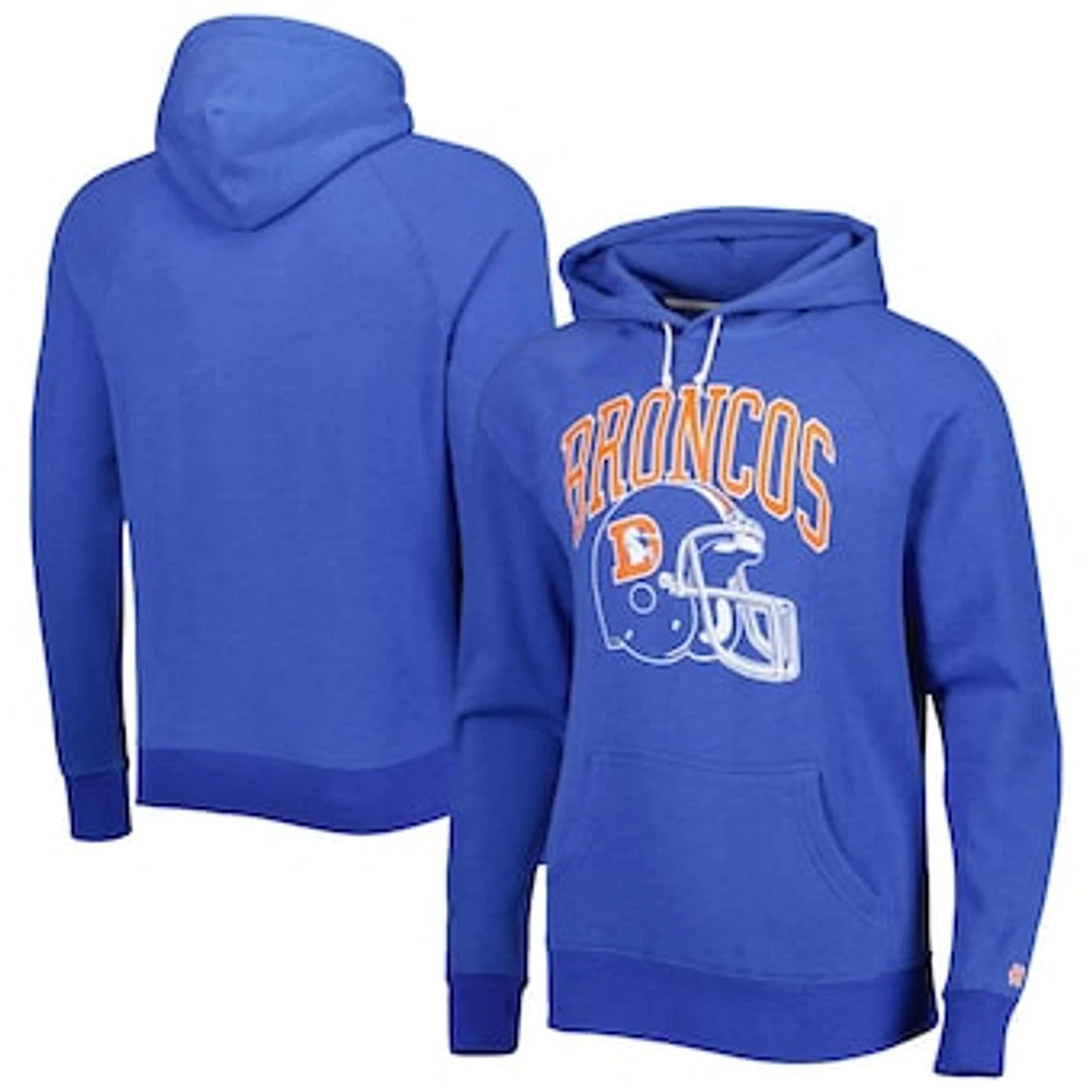 Men's Homage Royal Denver Broncos Retro Helmet Tri-Blend Raglan Pullover Hoodie