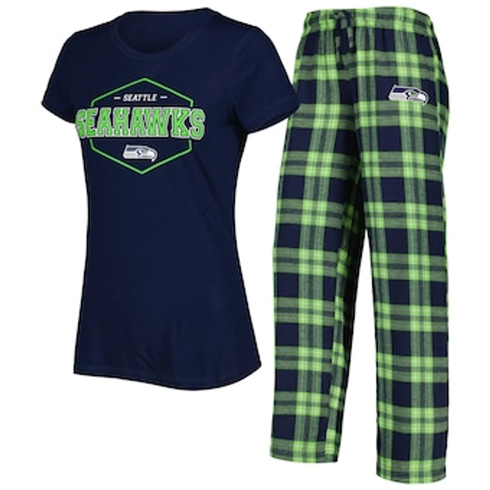 Women's Concepts Sport College Navy/Neon Green Seattle Seahawks Badge T-Shirt & Pants Sleep Set