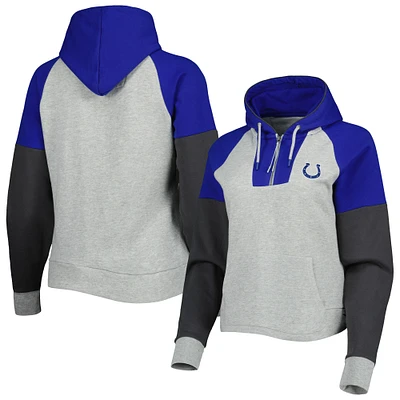 Women's Antigua  Heather Gray Indianapolis Colts Lightweight Jackpot Raglan Half-Zip Pullover Hoodie