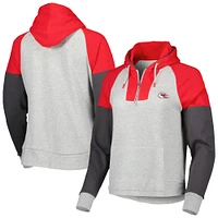 Women's Antigua  Heather Gray Kansas City Chiefs Lightweight Jackpot Raglan Half-Zip Pullover Hoodie