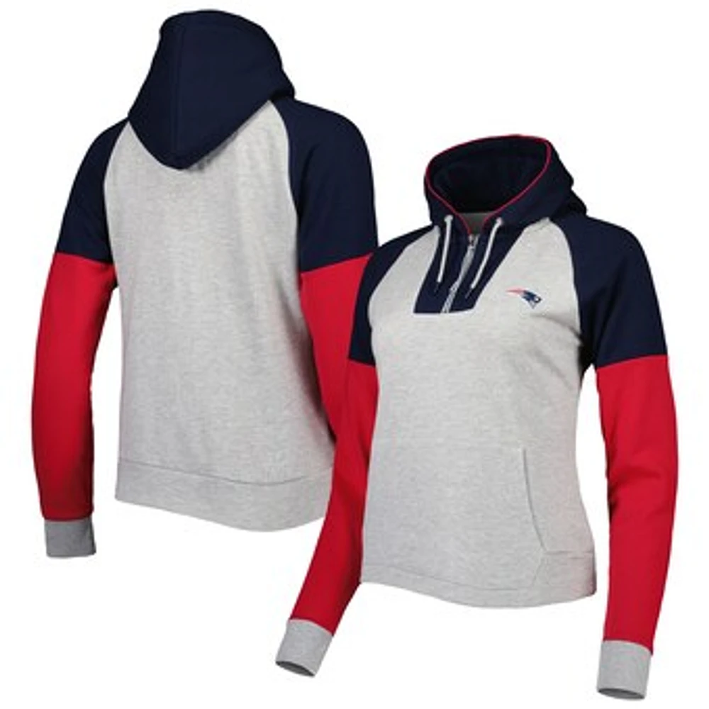 Women's Antigua  Heather Gray New England Patriots Lightweight Jackpot Raglan Half-Zip Pullover Hoodie