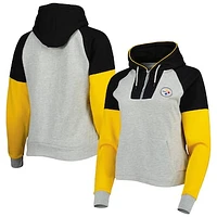 Women's Antigua  Heather Gray Pittsburgh Steelers Lightweight Jackpot Raglan Half-Zip Pullover Hoodie