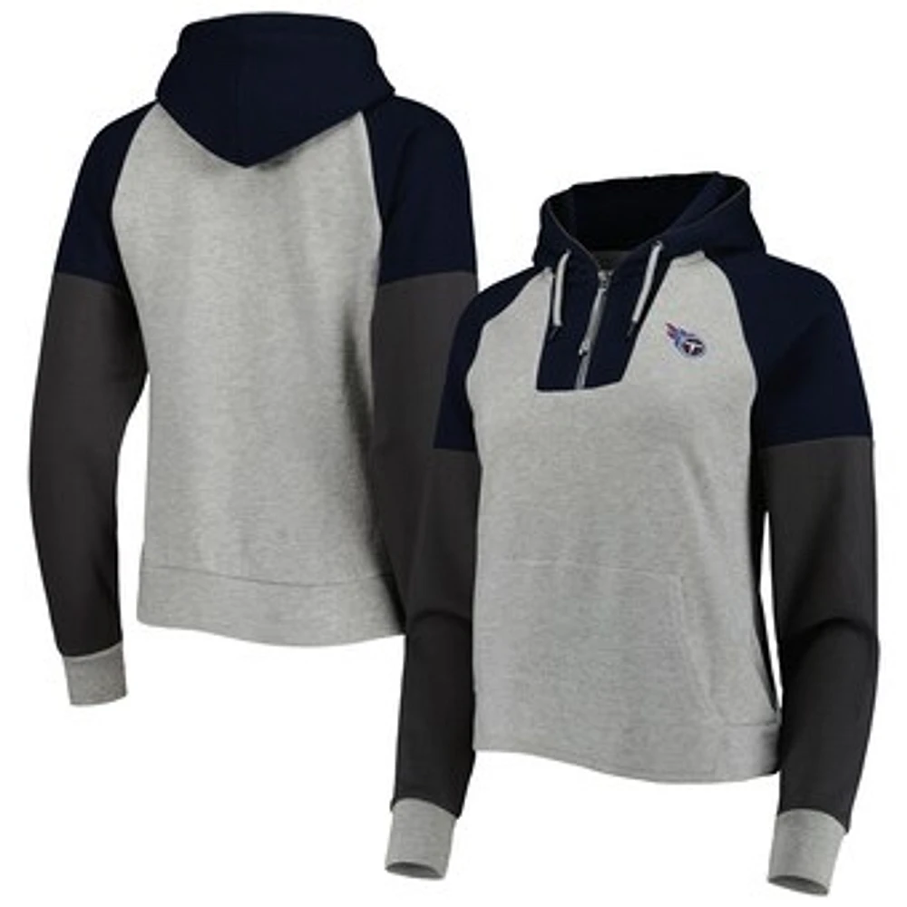 Women's Antigua  Heather Gray Tennessee Titans Lightweight Jackpot Raglan Half-Zip Pullover Hoodie