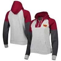 Women's Antigua  Heather Gray Washington Commanders Lightweight Jackpot Raglan Half-Zip Pullover Hoodie