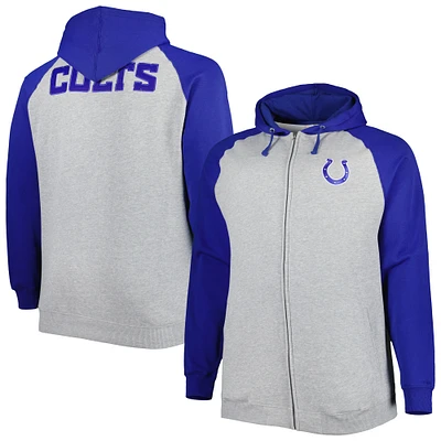 Men's Heather Gray Indianapolis Colts Big & Tall Fleece Raglan Full-Zip Hoodie Jacket