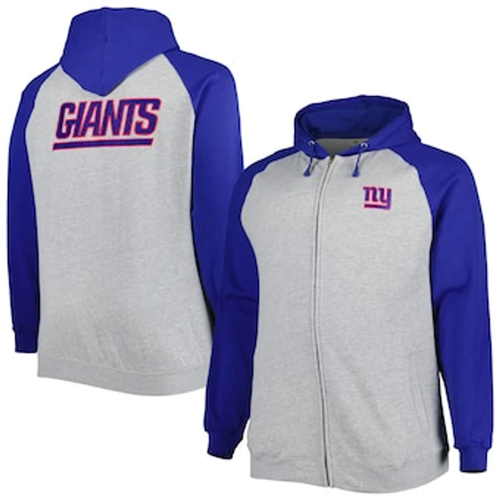 Men's Heather Gray New York Giants Big & Tall Fleece Raglan Full-Zip Hoodie Jacket