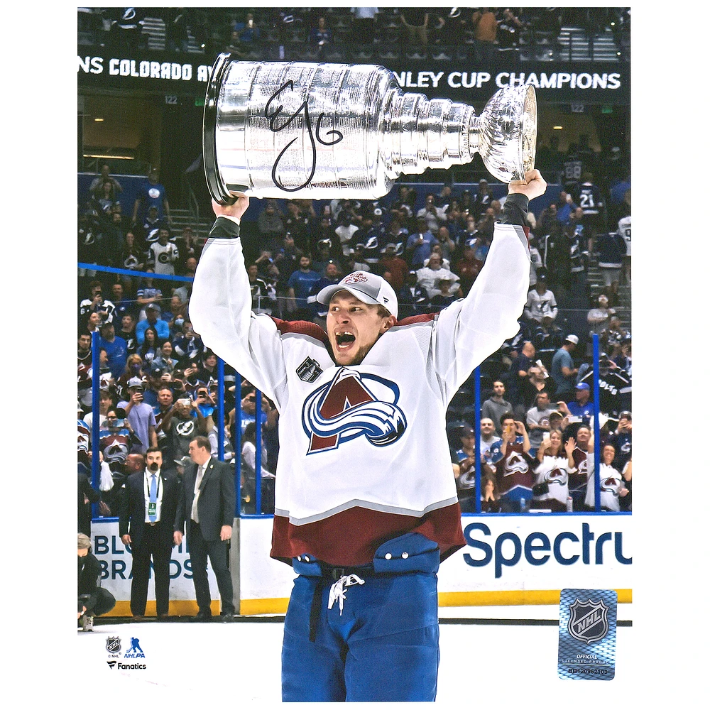 Erik Johnson Colorado Avalanche Autographed 2022 Stanley Cup Champions 8" x 10" Raising Cup Photograph