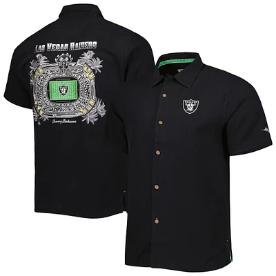 Men's Tommy Bahama Black Las Vegas Raiders Top of Your Game Camp Button-Up Shirt