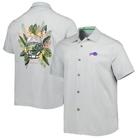 Men's Tommy Bahama Gray Buffalo Bills Coconut Point Frondly Fan Camp IslandZone Button-Up Shirt