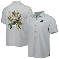 Men's Tommy Bahama Gray Carolina Panthers Coconut Point Frondly Fan Camp IslandZone Button-Up Shirt