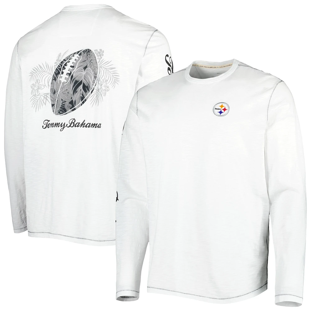 Men's Tommy Bahama White Pittsburgh Steelers Laces Out Billboard Long Sleeve T-Shirt