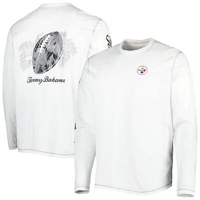 Men's Tommy Bahama White Pittsburgh Steelers Laces Out Billboard Long Sleeve T-Shirt