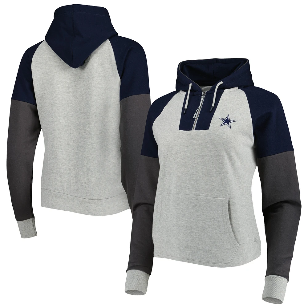 Women's Antigua  Heather Gray Dallas Cowboys Lightweight Jackpot Raglan Half-Zip Pullover Hoodie