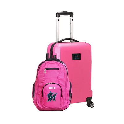 MOJO Pink Miami Marlins Personalized Deluxe 2-Piece Backpack & Carry-On Set