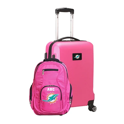 MOJO Pink Miami Dolphins Personalized Deluxe 2-Piece Backpack & Carry-On Set
