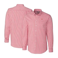 Men's Cutter & Buck Cardinal Fanatics Corporate Stretch Gingham Long Sleeve Button-Down Shirt