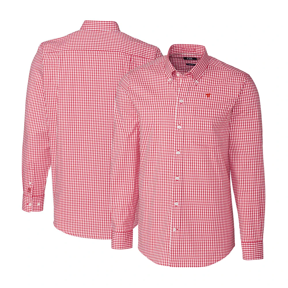 Men's Cutter & Buck Cardinal Fanatics Corporate Stretch Gingham Long Sleeve Button-Down Shirt