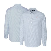 Men's Cutter & Buck Light Blue Fanatics Corporate Oxford Stretch Stripe Long Sleeve Button-Down Shirt