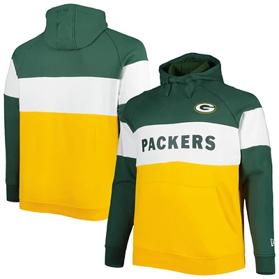 Men's New Era Green/Gold Green Bay Packers Big & Tall Current Team Colorblock Fleece Raglan Pullover Hoodie