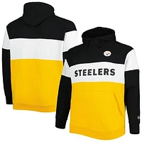 Men's New Era Black/Gold Pittsburgh Steelers Big & Tall Current Team Colorblock Fleece Raglan Pullover Hoodie