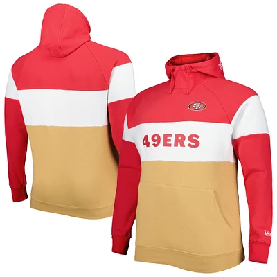 Men's New Era Scarlet/Gold San Francisco 49ers Big & Tall Current Team Colorblock Fleece Raglan Pullover Hoodie