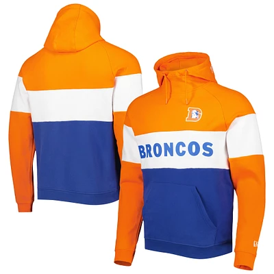 Men's New Era Royal/Orange Denver Broncos Colorblock Throwback Pullover Hoodie