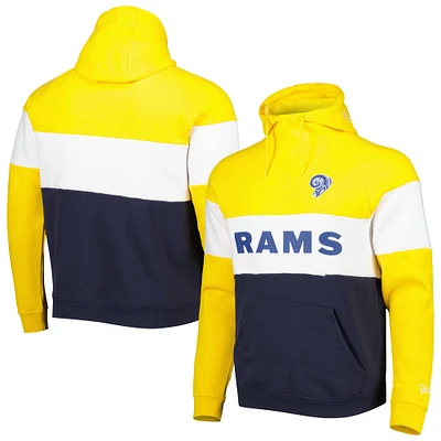 Men's New Era Navy/Gold Los Angeles Rams Colorblock Throwback Pullover Hoodie