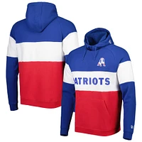 Men's New Era Red/Royal England Patriots Colorblock Throwback Pullover Hoodie