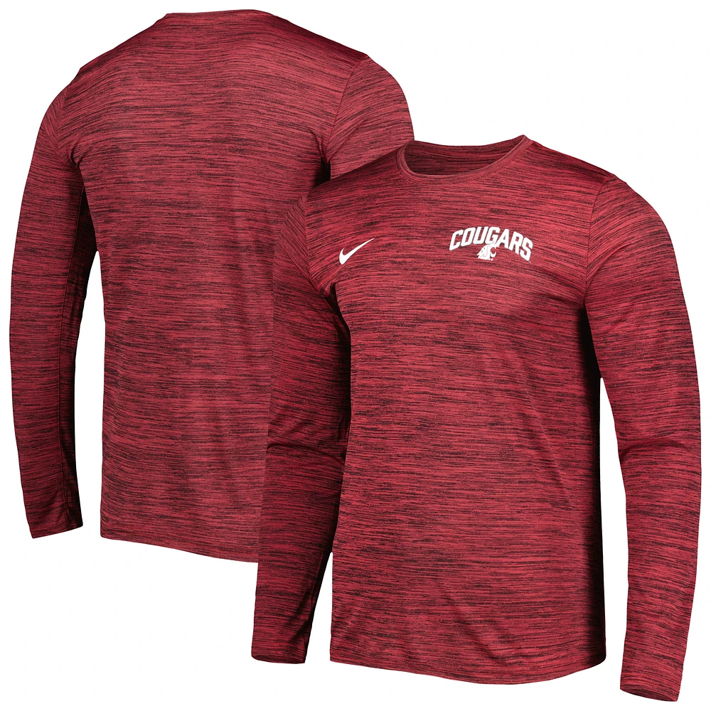 Men's Nike Crimson Washington State Cougars Velocity Sideline Performance Space-Dye Long Sleeve T-Shirt