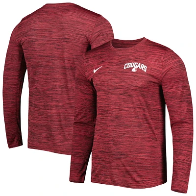 Men's Nike Crimson Washington State Cougars Velocity Sideline Performance Space-Dye Long Sleeve T-Shirt