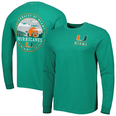 Men's Green Miami Hurricanes Circle Campus Scene Long Sleeve T-Shirt