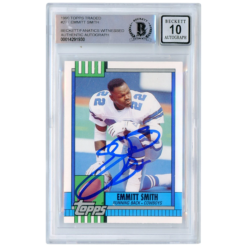 Emmitt Smith Dallas Cowboys Autographed 1990 Topps Traded #27T Beckett Fanatics Witnessed Authenticated 10 Rookie Card